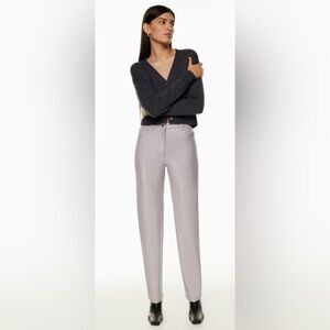 Aritzia Wilfred Gray/Silver Melina Vegan Leather High Rise Straight Cropped Pant